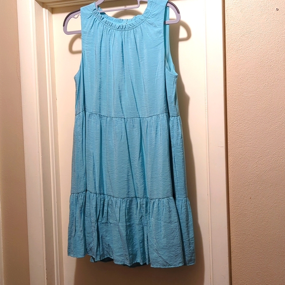 Loft soft teal ruffle neck dress - Picture 1 of 6